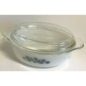 Vintage Anchor Hocking Fire King Blue 1½ Quart Casserole Dish W/Lid White Blue